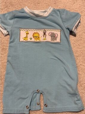 Blue Baby One-Piece Romper with Jungle Animal Appliqué